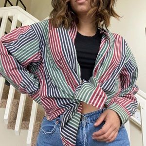 Multicolored rainbow color blocked button down dress shirt 🌈